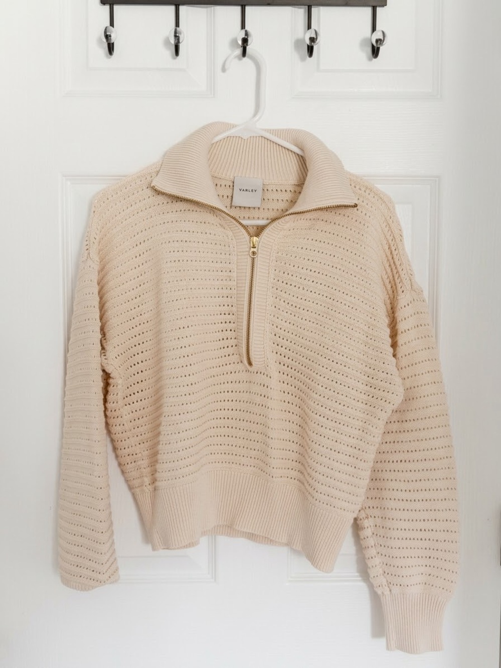 Varley Cream Half-Zip Knit Sweater